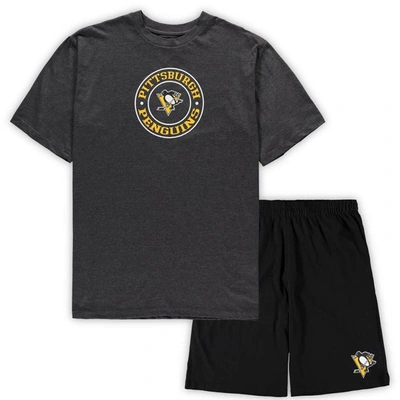 Concepts Sport Black/heathered Charcoal Pittsburgh Penguins Big & Tall T-shirt & Shorts Sleep Set
