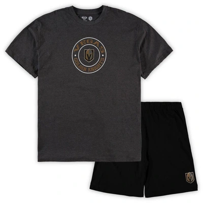 Concepts Sport Men's  Black, Heathered Charcoal Vegas Golden Knights Big And Tall T-shirt And Shorts In Black,heathered Charcoal