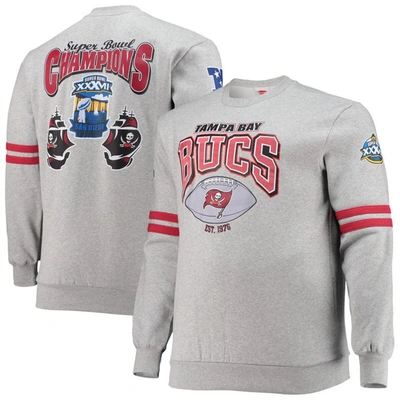 Mitchell & Ness Heathered Gray Tampa Bay Buccaneers Big & Tall Allover Print Pullover Sweatshirt In Heather Gray