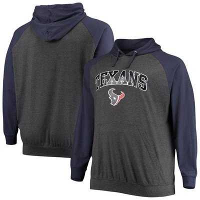 Fanatics Branded Navy/heathered Charcoal Houston Texans Big & Tall Lightweight Raglan Pullover Hoodi In Navy,heathered Charcoal
