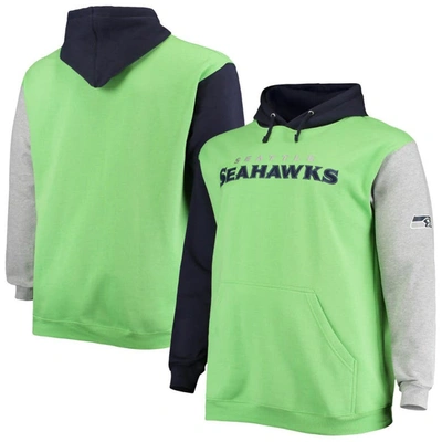 Profile Men's College Navy, Neon Green Seattle Seahawks Big And Tall Pullover Hoodie In Navy,neon