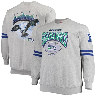 Mitchell & Ness Men's  Heather Gray Seattle Seahawks Big And Tall Allover Print Pullover Sweatshirt In Heathered Gray