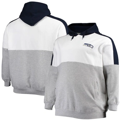 Profile Men's College Navy, Heathered Gray Seattle Seahawks Big And Tall Team Logo Pullover Hoodie In Navy,heathered Gray