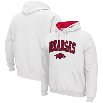 Colosseum Men's  White Arkansas Razorbacks Arch And Logo 3.0 Pullover Hoodie