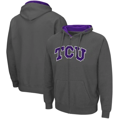 Colosseum Charcoal Tcu Horned Frogs Arch & Logo 3.0 Full-zip Hoodie