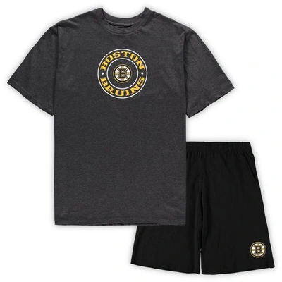 Concepts Sport Men's  Black, Heathered Charcoal Boston Bruins Big And Tall T-shirt And Shorts Sleep S In Black,heathered Charcoal
