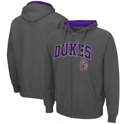 Colosseum Men's Charcoal James Madison Dukes Arch Logo 3.0 Full-zip Hoodie