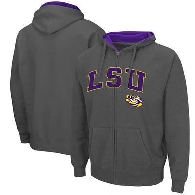 Colosseum Men's Charcoal Lsu Tigers Arch Logo 3.0 Full-zip Hoodie