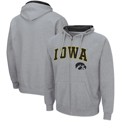 Colosseum Men's  Heathered Gray Iowa Hawkeyes Arch And Logo 3.0 Full-zip Hoodie
