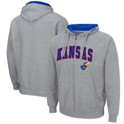 Colosseum Men's  Heathered Gray Kansas Jayhawks Arch And Logo 3.0 Full-zip Hoodie