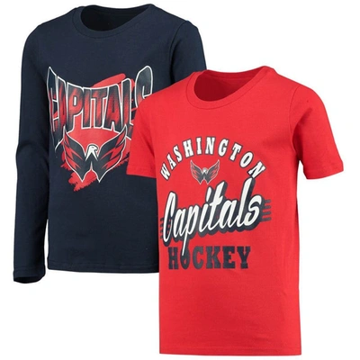 Outerstuff Kids' Big Boys Red, Black Chicago Blackhawks Two-man Advantage T-shirt Combo Set In Red,navy