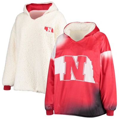 Foco Men's Scarlet And White Nebraska Huskers Sherpa Big Logo Gradient Reversible Hoodeez In Scarlet,white