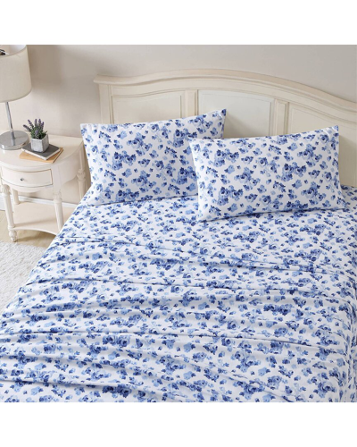 Laura Ashley Emelisa Cotton Flannel 4 Piece Sheet Set, Queen Bedding In White
