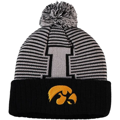Top Of The World Men's Black Iowa Hawkeyes Line Up Cuffed Knit Hat With Pom