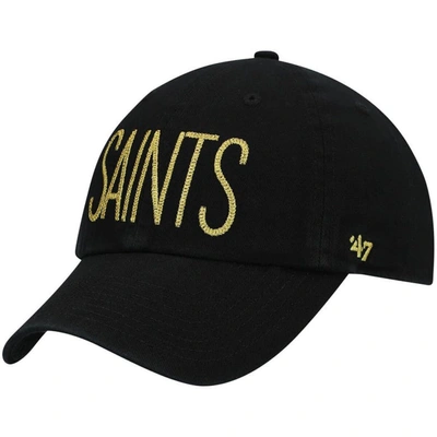 47 ' Black New Orleans Saints Shimmer Text Clean Up Adjustable Hat
