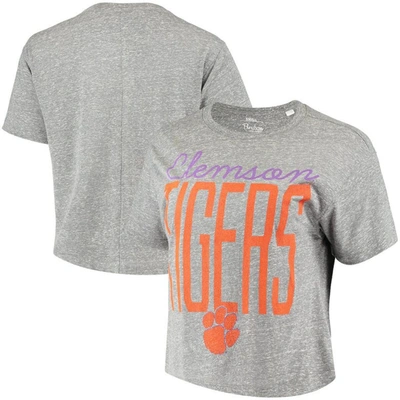 Pressbox Heathered Gray Clemson Tigers Sanibel Knobi Crop T-shirt
