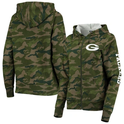 New Era Camo Green Bay Packers Raglan Full-zip Hoodie