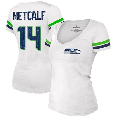Majestic Fanatics Branded Dk Metcalf White Seattle Seahawks Fashion Player Name & Number V-neck T-shirt