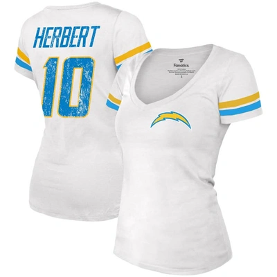 Majestic Threads Justin Herbert White Los Angeles Chargers Name & Number V-neck T-shirt
