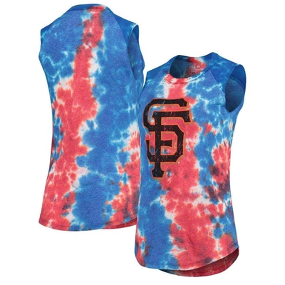 Majestic Women's  Threads Red, Blue San Francisco Giants Tie-dye Tri-blend Muscle Tank Top In Red,blue