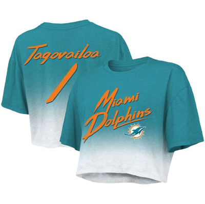 Majestic Women's  Threads Tua Tagovailoa Aqua, White Miami Dolphins Drip-dye Player Name And Number T In Aqua,white