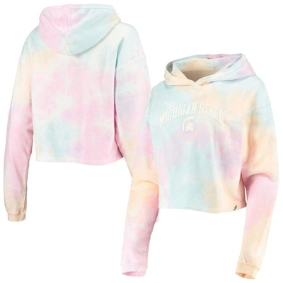 League Collegiate Wear Women's  Pink, White Michigan State Spartans Tie-dye Cropped Pullover Hoodie In Pink,white