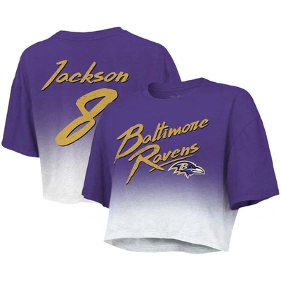 Majestic Women's  Threads Lamar Jackson Purple, White Baltimore Ravens Drip-dye Player Name And Numbe In Purple,white