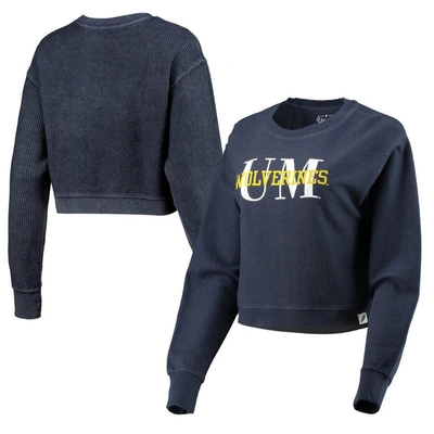 League Collegiate Wear Navy Michigan Wolverines Classic Corded Timber Crop Pullover Sweatshirt