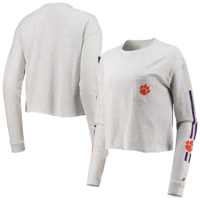 League Collegiate Wear Heathered Gray Clemson Tigers Clothesline Cotton Midi Crop Long Sleeve T-shir In Heather Gray