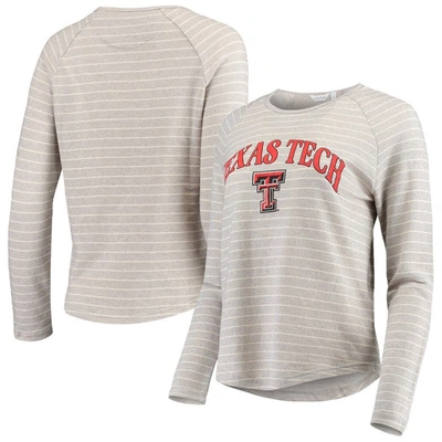 Camp David Heathered Gray Texas Tech Red Raiders Seaside Striped French Terry Raglan Pullover Sweatshirt