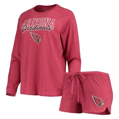 Concepts Sport Women's Cardinal Arizona Cardinals Meter Knit Long Sleeve Raglan Top And Shorts Sleep Set