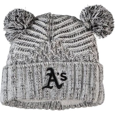 New Era Women's Gray Oakland Athletics Dual Cuffed Knit Hat With Poms