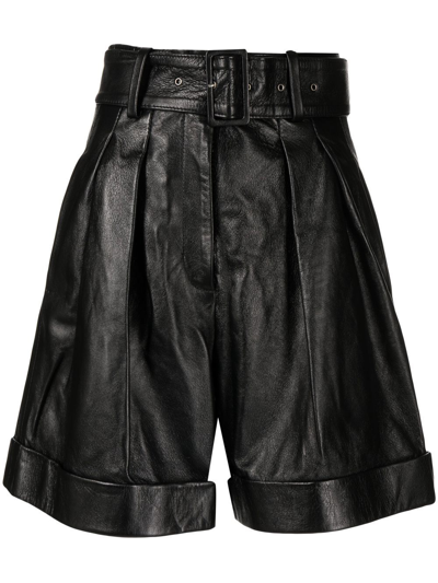 Golden Goose Napa Leather Belted Shorts In Black