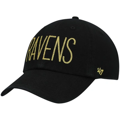 47 ' Black Baltimore Ravens Shimmer Text Clean Up Adjustable Hat