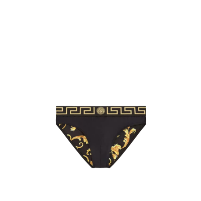 Versace Greca Border Swim Briefs In Black_gold_greek_key
