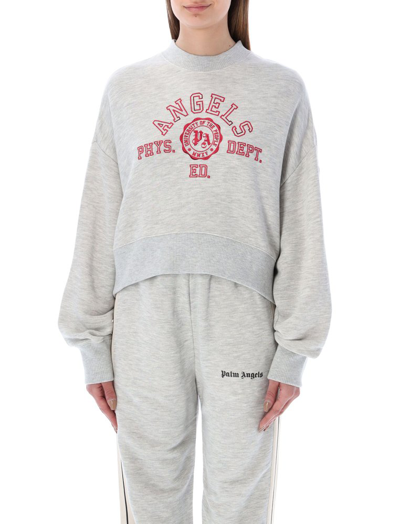 Palm Angels College Cropped Long-sleeve Sweatshirt In Grey