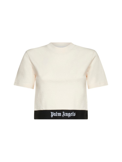 Palm Angels Logo-print Short-sleeve T-shirt In Beige
