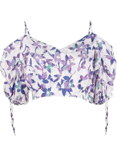 Isabel Marant Off-the-shoulder Cropped Floral-print Voile Blouse In Purple