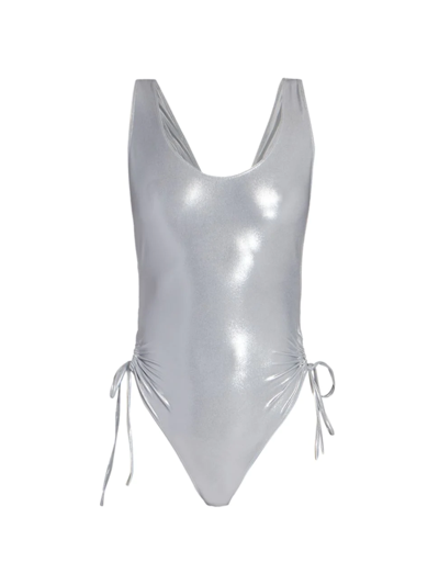 Isabel Marant Metallic Effect One Piece Swimsuit In Silver