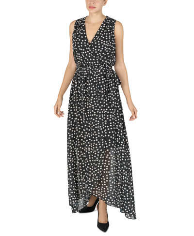 Donna Ricco Halter Neck High/low Maxi Wrap Dress In Black/taupe | ModeSens