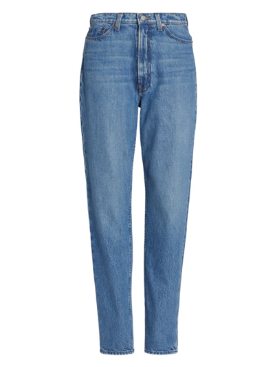 Mother Snacks! High Waist Twizzy Skimp Tapered Straight Leg Jeans In Blue