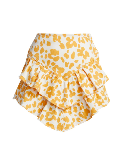 Mother The Ruffle Leopard Print Miniskirt In Yellow