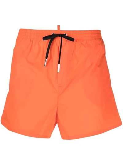 Dsquared2 Icon-print Drawstring Swim Shorts In Orange