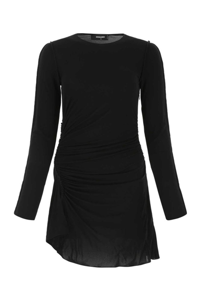 Dsquared2 Ruched Longsleeved Mini Dress In Schwarz