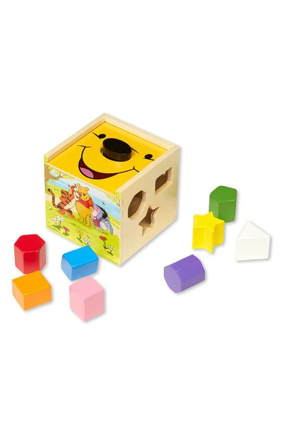 Melissa & Doug Winnie The Pooh Wooden Shape Sorting Cube Toy In Yellow
