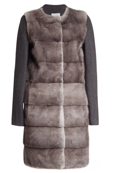 Yves Salomon Mink Fur Coat With Wool And Cashmere Sleeves In Grey | ModeSens