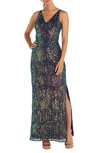 Nightway Morgan & Co. Long Swirl Sequin Gown In Navy