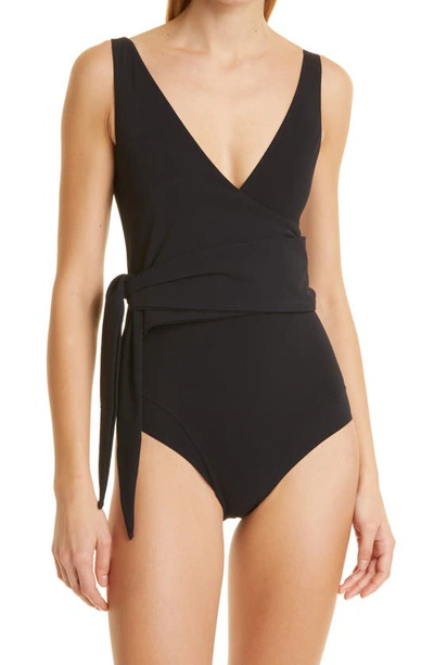 Lisa Marie Fernandez Dree Louise Wrap Front One-piece Swimsuit In Black Crepe