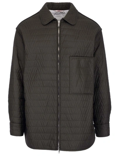 Valentino Quilted Zipped Overshirt In Verde