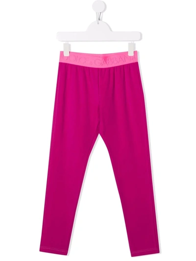 Dolce & Gabbana Kids' Logo-waistband Cotton-blend Leggings In Pink